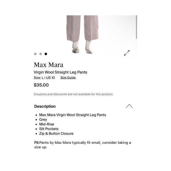 Max Mara Virgin Wool Beige Neutral Straight Leg Slack Work Pants Size Large - Picture 6 of 9
